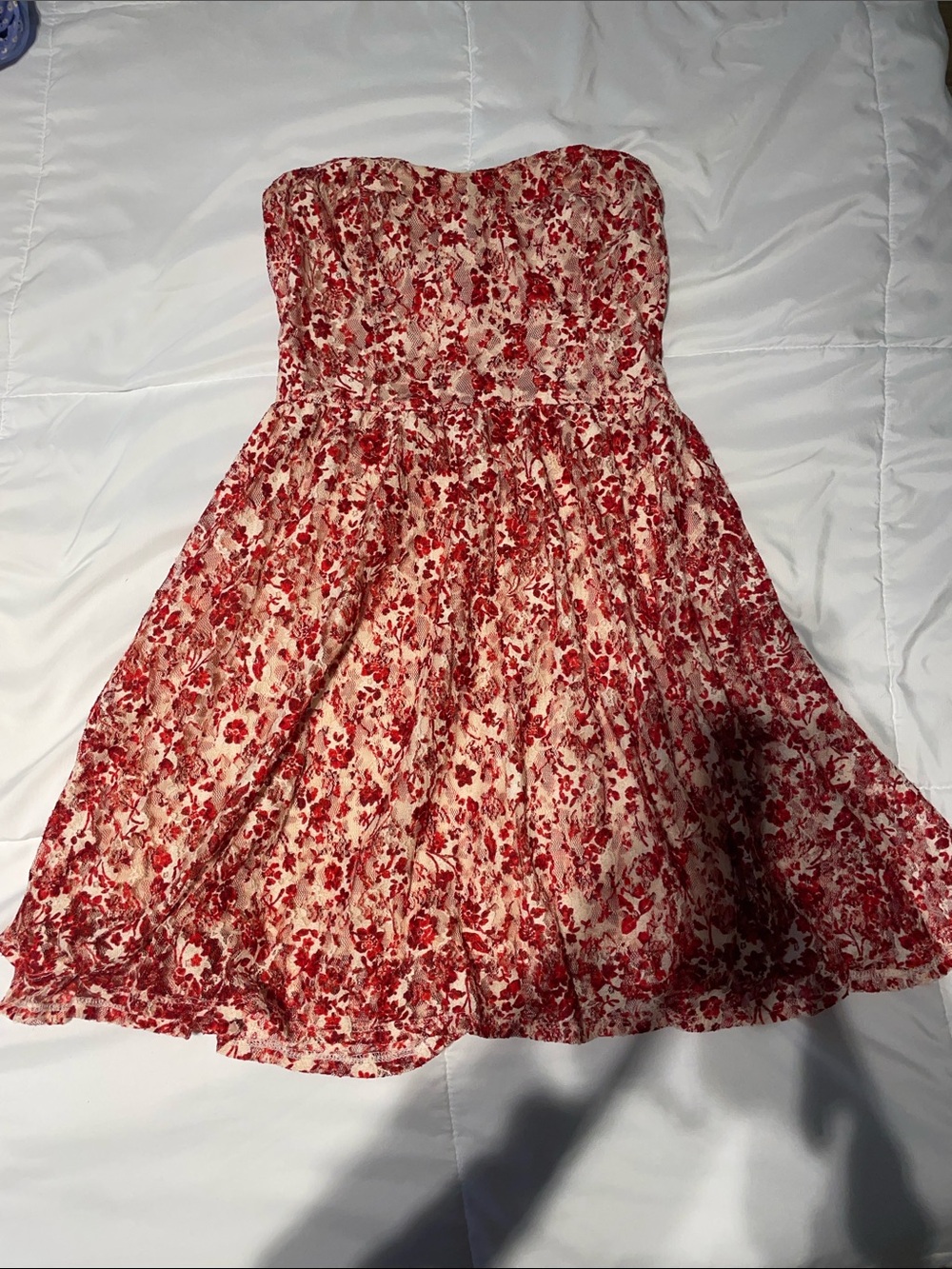 Nordstrom Strapless Red Floral Mini Dress